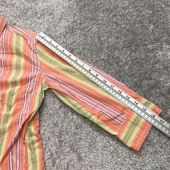 Van Heusen Button Up Blouse Shirt Womens Small Pink Orange Striped Collared Top - Picture 6 of 9